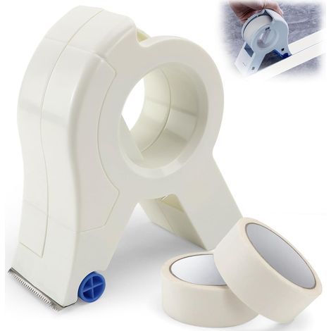 Masking tape applicator, masking master, masking tape dispenser, masking tape machine, portable tape trimmer, comes with two rolls of white masking tape, suitable for decorative moldings, floors and w (1/5)