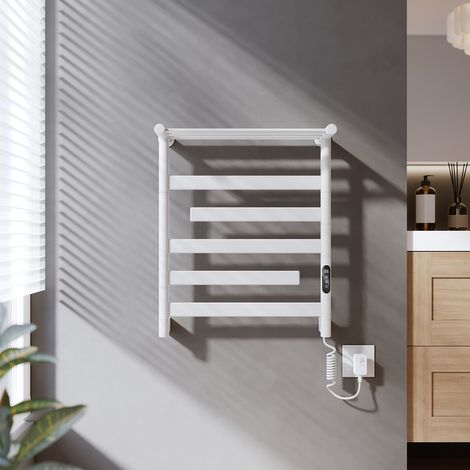 SONNI Elektrischer Handtuchhalter aus Kohlefaser 660x550mm, 140W Handtuchwärmer mit Beheizter Ablage und Doppelten Drehbaren Armen Unterstützt Tuya-App & Sprachsteuerung, Weiß. (1/5)