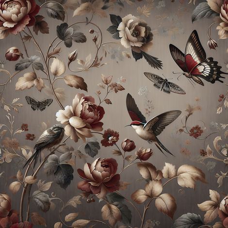 Papier peint panoramique - Fleurs Oiseaux - 130 cm x 130 cm (1/2)