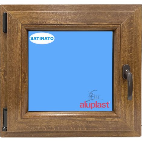 Finestra in PVC L600 mm x H600 mm Rovere Dorato, Oscillo-battente Apertura Sinistra  Vetro Satinato (1/5)