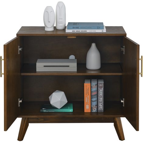 Credenza Mid-Century 80 x 40,1 x 80 cm in MDF noce, ante scanalate - CHICFURN (1/5)