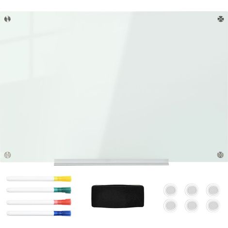 Tableau blanc en verre, tableau mémo, tableau blanc, 4 marqueurs, 6 aimants, 1 gomme, 1 plateau, blanc (1/5)