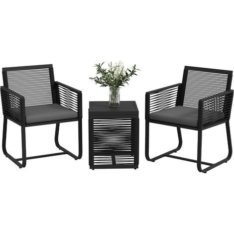 Ensemble bistro 3 pièces, ensemble balcon, ensemble terrasse, résistant aux intempéries, design moderne, 53 cm x 57 cm x 77 cm, noir et gris (1/5)