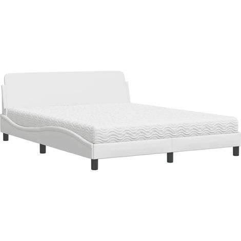 Lit double  Lit adulte  Lit avec matelas Dover blanc 160x200 cm similicuir