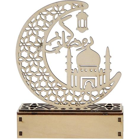 Décorations LED pour l'Aïd et le Ramadan, sculptures ajourées en bois, lampe de table durable, artisanat (1/5)