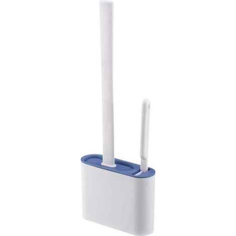 Toilet brush and silicone holder, wall-mounted toilet brush for bathroom or toilet (blue)