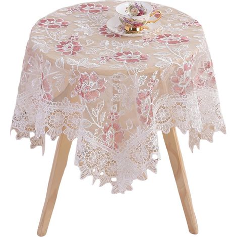 Nappe en dentelle blanche ronde brodée - Bordure exquise - Nappe de table pour fête de mariage - Décoration de maison - Ronde - 100 cm - Blanc (1/5)