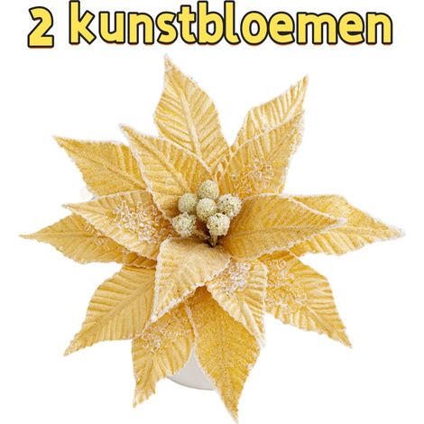 - Fleurs artificielles - Décorations de Noël - Fleurs en velours givré - Or (1/5)