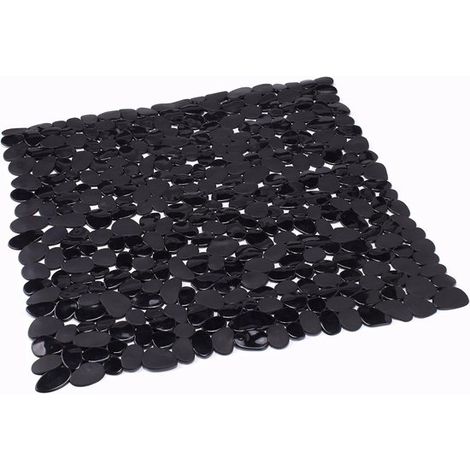 Tappetino da doccia in PVC effetto pietra, 100% PVC, senza ftalati, 53 x 53 cm, nero. Superficie antiscivolo per sicurezza e comfort. Facile da pulire. (1/5)