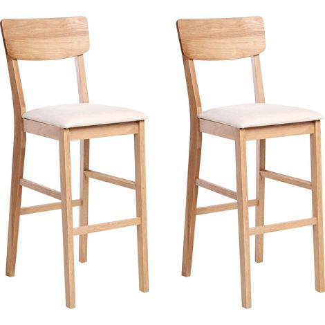 Conjunto de 2 sillas de bar asiento tapizado madera clara/beige Ambler