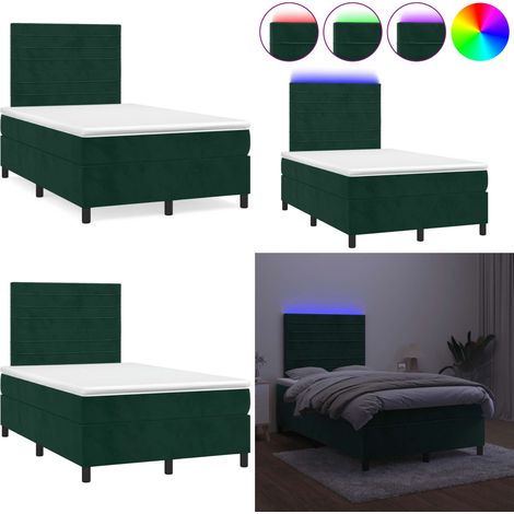 Sommier à lattes de lit avec matelas LED vert foncé 120x190 cm - Lit Plateforme - Lit Velours - Lit Design - Lit Moderne - Lit Double - Home & Living (1/5)