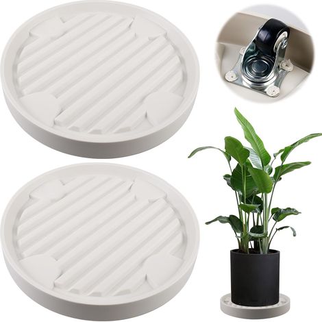 Lot de 2 roulettes rondes pour plantes - Diamètre : 31 x 31 cm - Avec roues pivotantes à 360° - Pour l'extérieur - Résistant aux intempéries - Pour le jardin domestique - Beige (1/5)