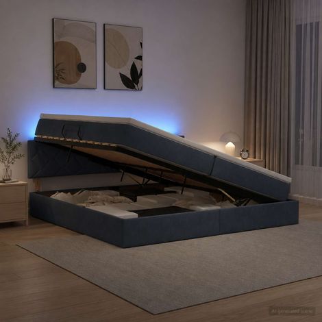 Cama de almacenamiento LED con colchón Gris oscuro 200 x 200 cm (1/5)