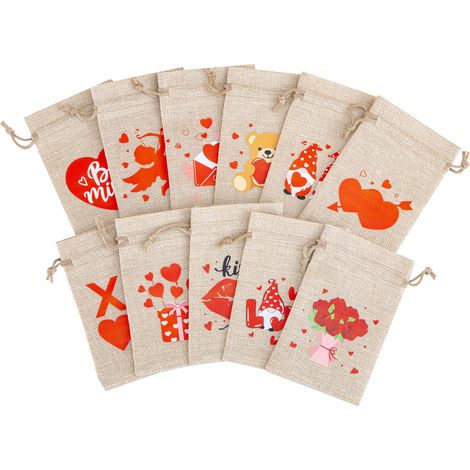 lot de 24 Sac cadeau de Saint-Valentin avec cordon de serrage, sac cadeau en forme de cœur pour les fêtes