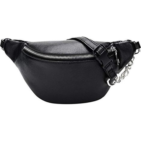 Sac de ceinture de voyage extérieur en cuir PU avec fermeture éclair (noir)