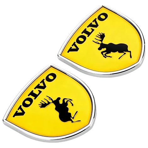(Jaune argenté - 2 pièces) 2 autocollants 3D stéréo avec logo d'élan pour carrosserie et coffre de voiture, compatibles avec Volvo V50, S60, XC60, S40, XC40, XC90, V60, S80, S90, V90, V70 et V40 S70 (1/4)