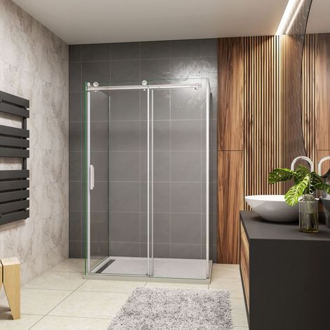 Cabine de douche 110x80x80x195cm, Océan porte de douche coulissante 110cm en 8mm verre trempé, avec 2 parois latérale (1/5)