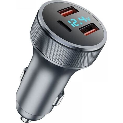 72W USB Car Charger, Metal Fast Charging Adapter, Dual USB, USB Car Charger with LED Voltmeter (1/5)