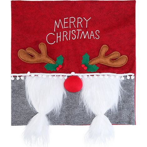 Couverture de Chaise Décoration Noël 3D Chevreuil Couple Poupée Sans Visage Housse Coussin 50x50cm-KZQ (1/2)