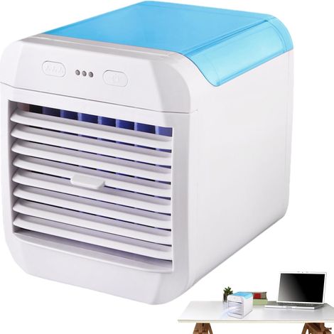 Mini enfriador de aire portátil con alimentación USB, multifuncional, refrescante, 3 velocidades de ventilador, color azul. (1/5)