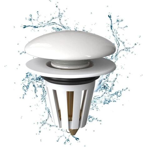 Universal Pop-Up Drain Plug, White Ceramic Washbasin Drain Filter, Bathroom Sink Plug, Suitable for Washbasin, Bathroom, Kitchen (34-40mm) (1/5)