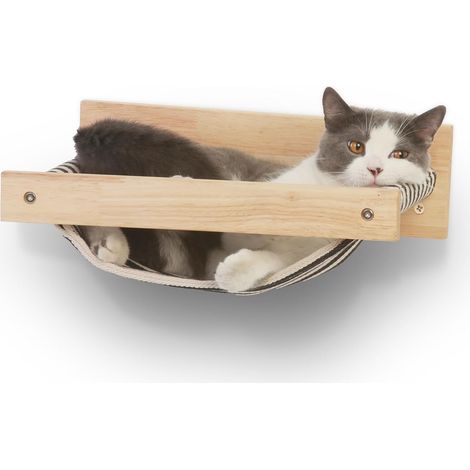 1 - Hamac pour Chat - Perchoir Mural - Support jusqu&39à 18 kg - Bois d&39hévéa Naturel et Tissu Lavable - Pour Dormir et Jouer - Gris - 60x40 cm (1/5)
