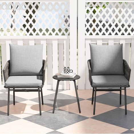 3-teiliges Bistro-Set Aus Polyrattan Grau, Stahlgestell, 2 Sessel Und Tisch 40cm (1/5)