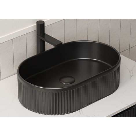 Lavabo rectangulaire de 50 cm de large, à motif de rayures, sans robinet, noir