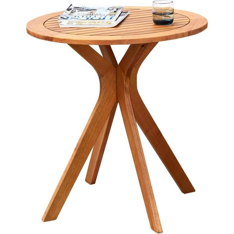 COSTWAY Mesa Auxiliar de Madera para Patio, Mesa de Jardín Redonda de 70 cm con Base de X, Mesa Auxiliar de Café para Jardín, Patio, Sala de Estar (1/5)