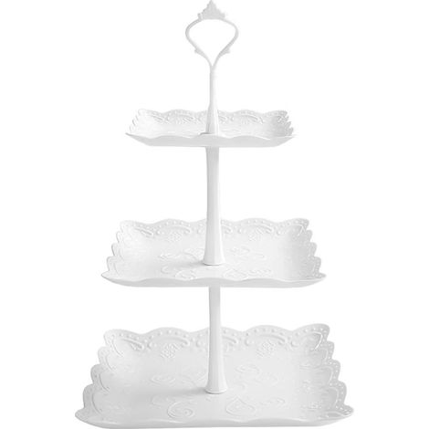 Cake Stand 3 Tiers, White Square Plastic Cake Stand, Cake Stand, Cupcake Dessert Stand, Floor Trays Cake Stand for Wedding Birthday Cake (1/5)