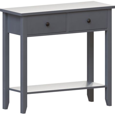 Windsor 2 Drawer Console Table With Shelf Side End Hallway Table, Grey