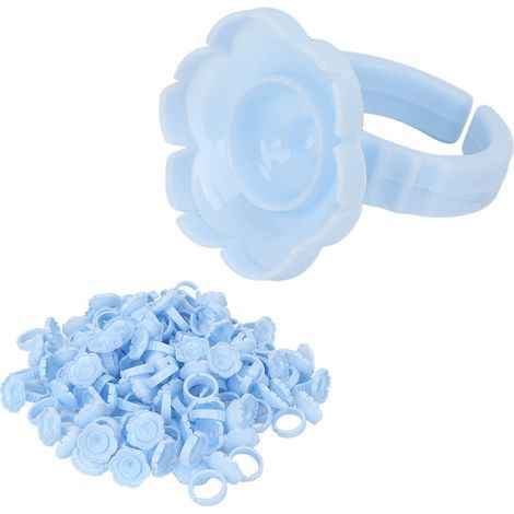 100 Anneaux Adhésifs Bleus pour Extensions de Cils, Supports Récipient Colle Prothèse Ciliaire (1/5)