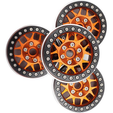 Vier 1,9 Zoll RC-Räder, CNC-gefrästes Leichtmetall, 1/10 RC Beadlock-Räder, passend für Axial SCX10 90046 AXI 03007 REDCAT MST Orange. (1/5)