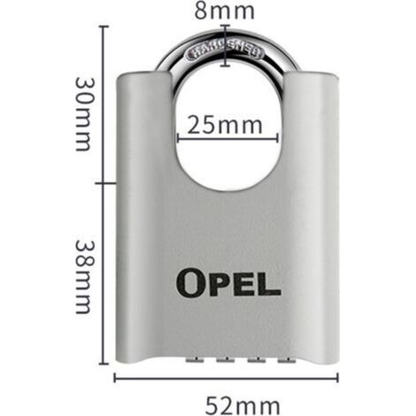 Cadenas Code 4 Chiffres, 52mm Cadenas Extérieur Etanche, Robuste et Antivol, 8mm Loquet Cadenas à CombinaisonGris, poutre couverte 50mm (1/5)