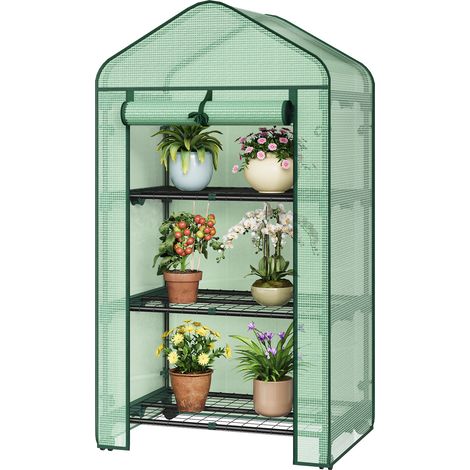 Serre de Jardin WOLTU, Bâche de Protection avec roulettes, 3 Étagères, 70x50x131cm, Porte Zippée Enroulable, Vert, Intérieur et Extérieur (1/5)