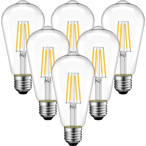 [6pcs] Ampoule LED à filament E27 4W à vis, lumière chaude transparente (3000K) (1/5)