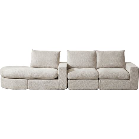 Divano modulare con chaise longue in ciniglia beige 250 x 160 x 80 cm (1/5)