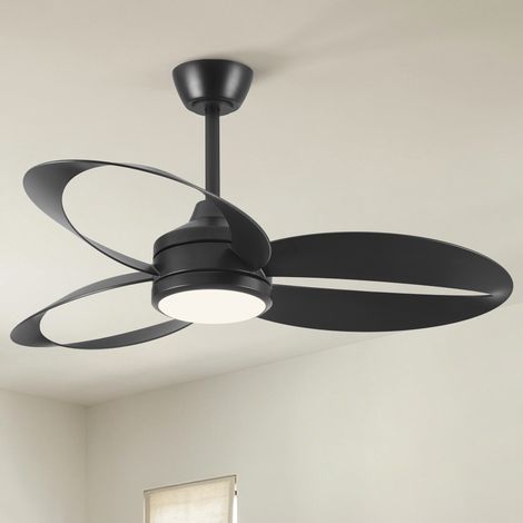 Parrot Uncle Ceiling Fan with Light 106cm, Silent DC Motor LED Ceiling Fan, Remote Control, 6 Speeds, Dimmable 3 Colour LED Light, Reversible Black Blades for Bedroom Living Room