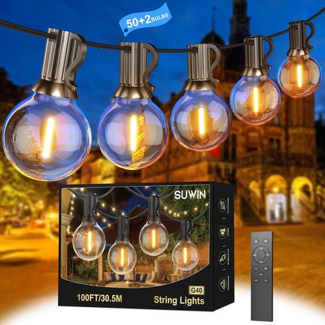 Guirlande Guinguette Extérieur 30M, Guirlande Lumineuse Exterieure avec 50+2 G40 LED Ampoules IP45 Imperméable, Blanc Chaud Chaîne Lumiere Exterieur pour terrasse, mariage, Noël