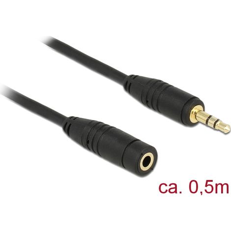 Kabel klinke 3 pin verlÃ¤ngerung 3,5 mm stecker  buchse 0,5 m schwarz delock