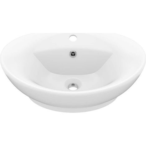 vidaXL Lavandino con Troppopieno Ovale Bianco Opaco 58,5x39cm (1/5)