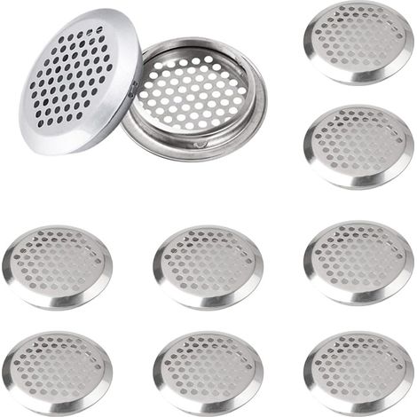 Grille de ventilation ronde, aérations en acier inoxydable, format de montage 53 mm, argent, 10 pièces(convexe) (1/5)