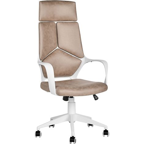 Sedia da ufficio girevole in ecopelle, regolabile in altezza, reclinabile, con imbottitura in schiuma stampata a iniezione, beige sabbia