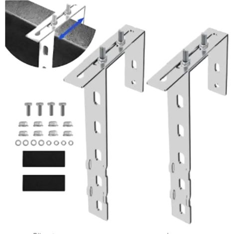 Ganchos para paneles solares, acero inoxidable 304, 26 cm de largo, ancho ajustable de 6 cm a 18 cm, aptos para barandillas de balcón, fácil instalación. (1/5)
