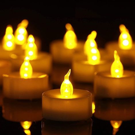 Bougies LED Sans Flamme,Lot de 50 CR2032 piles Bougies Unscented Bougie chauffe-plat claire vacillante 100 + heures de lumière électrique, Polypropylène, Jaune (1/5)