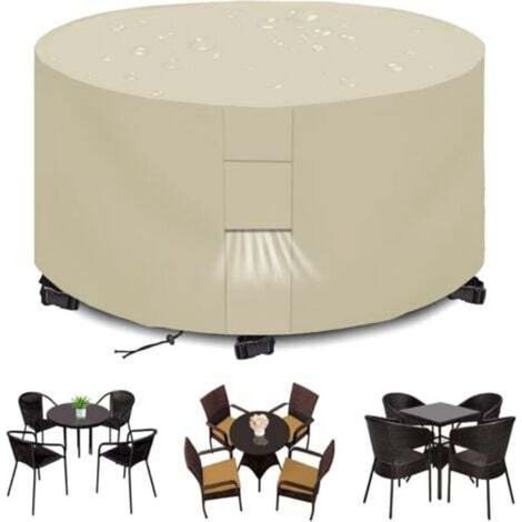 Telo di copertura impermeabile per mobili da giardino, telo copritavolo da giardino con griglie di ventilazione, telo rotondo da giardino 420D, telo da tavolo resistente ai raggi UV, beige (188x84 cm)