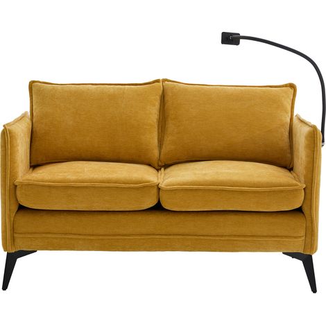 Canapé 2 places moderne, petit canapé en tissu, fauteuil avec rangement, poches latérales + support de téléphone réglable, adapté au salon/chambre/balcon (chenille jaune) (1/5)