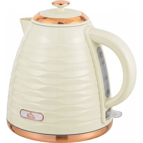 HOMCOM Electric Kettle, Fast Boil, 1.7L, 3kW, Swivel, Cream White Ripple (1/5)