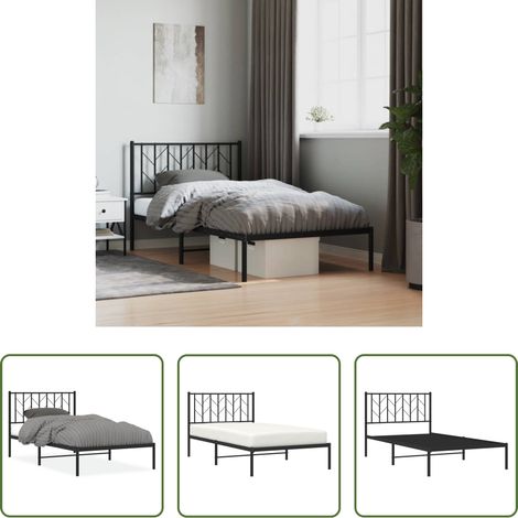 Cadre de lit - Cadre de lit métal sans matelas avec tête de lit noir 100x190cm (1/5)
