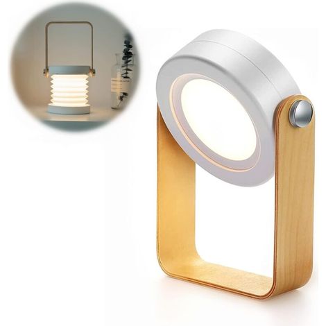 Table Lamp, Portable Folding Telescopic Night Light, LED Reading Lamp with Wooden Handle, 3 Brightness Levels, Adjustable Brightness, USB Charging, Eye Care (1/5)